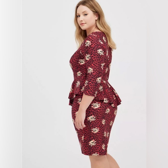 Torrid Skull Peplum Dress Leopard Print Size 12 Goth Halloween Stretch Bodycon - Picture 2 of 11